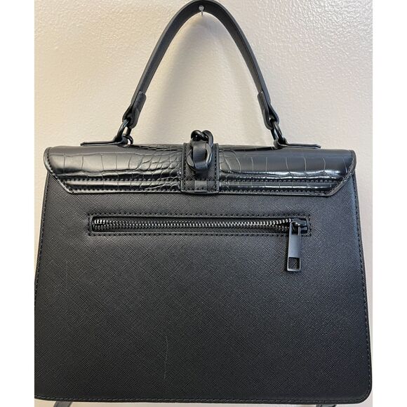 Aldo black croc embossed faux leather top handle satchel with crossbody strap - Picture 5 of 11